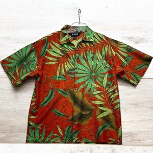 VTG 90s Zam Hawaiian Tropical Button Down Shirt L  Mesh Asian Characters Surfer